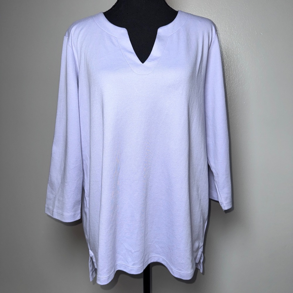 Orvis Classic Collection Lilac Purple Pima Cotton Notched V-Neck Tunic Top Large